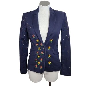 Forever 21 Navy Blue Chelsea Collar Floral Painted Lined Women's Blazer Size S